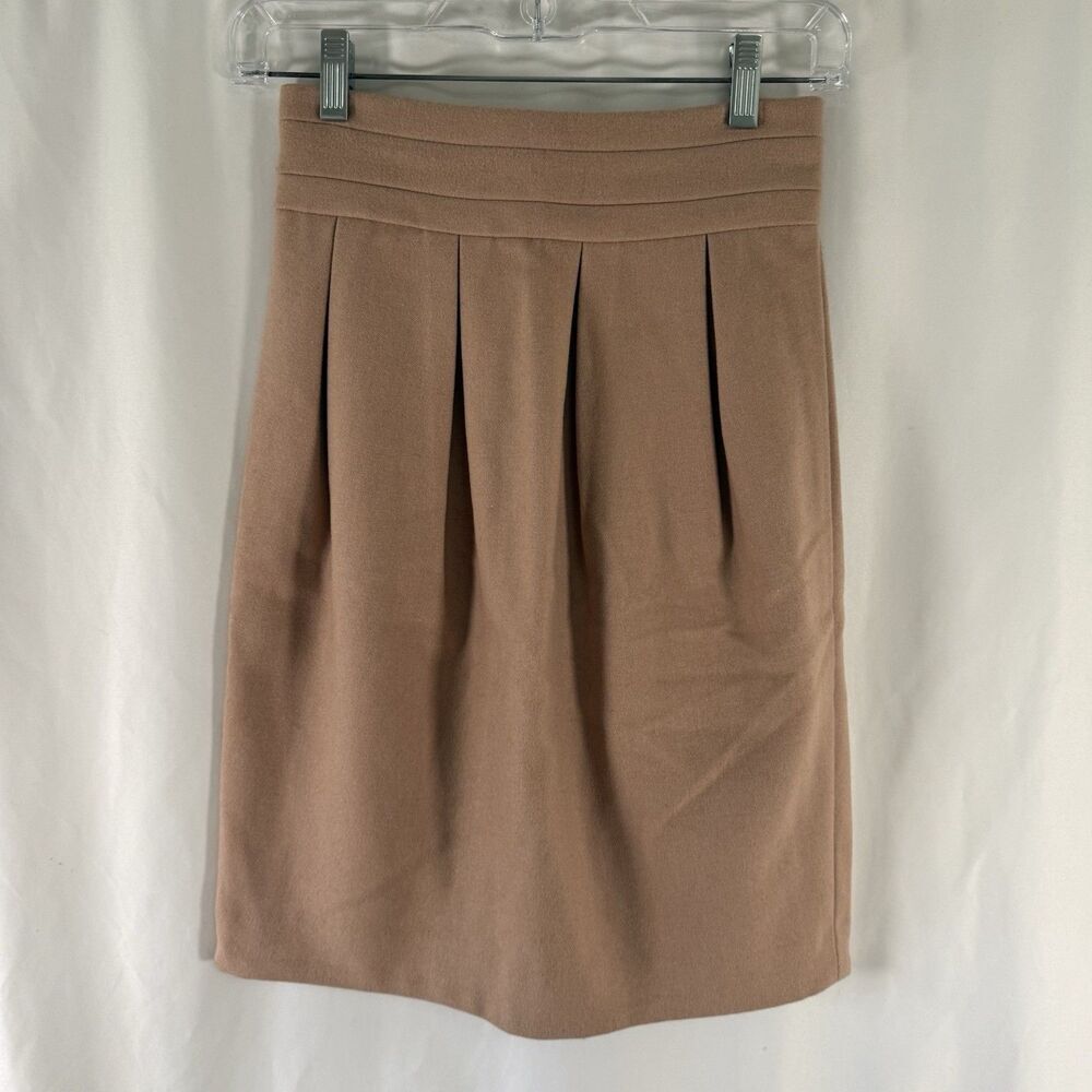 New H&M Wool Blend Skirt Women's 4 Beige Brown Pleated Side Zip Lined